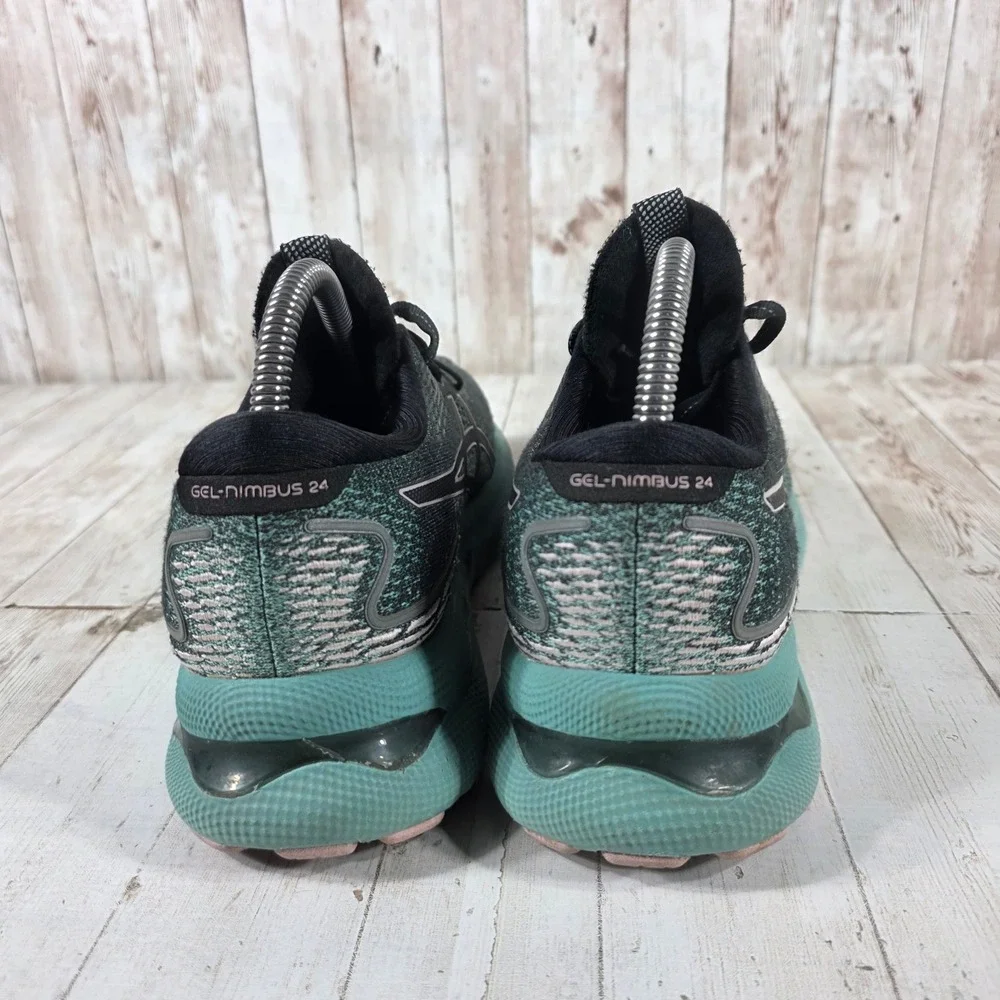 ASICS Gel-Nimbus 24 Womens Running Shoes Sage Black Pink 1012B201 Size 8.5